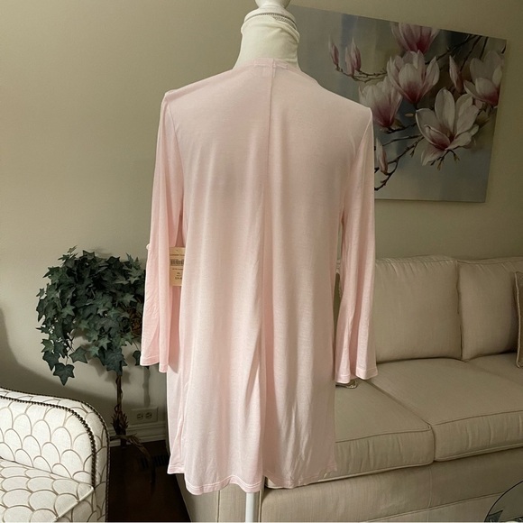 Coldwater Creek Open Front Lightweight Roll Tab Cardigan Tunic In Pale Pink - Picture 3 of 16